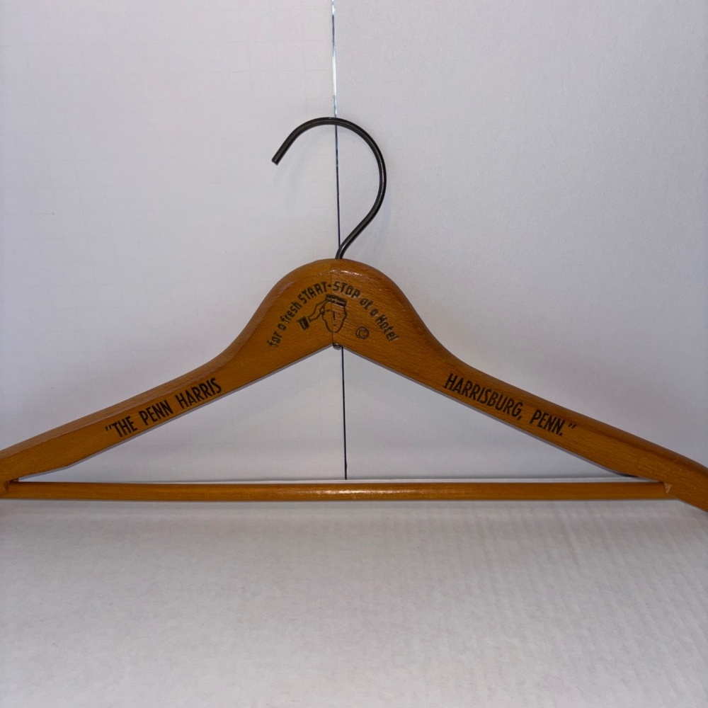 Vintage The Penn Harris Hotel Harrisburg Penna Wooden Clothes Hanger